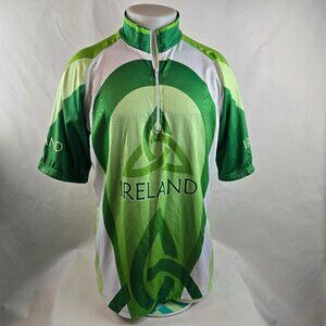 Ireland Cycling Jersey Mens XL Green White 1/4 Zip Dolmen Celtic Knot Biking
